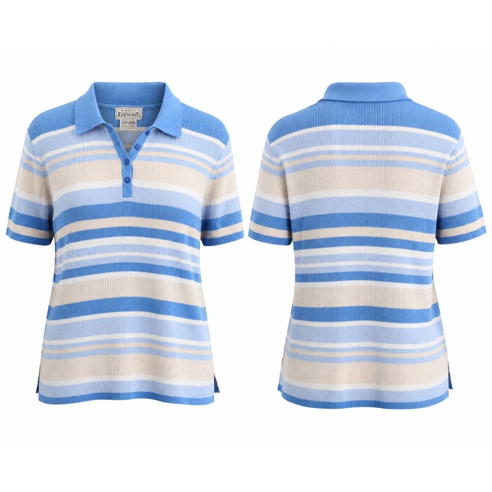 Vintage Basic Editions Blue Striped Knit Polo Sweater – Women's XL